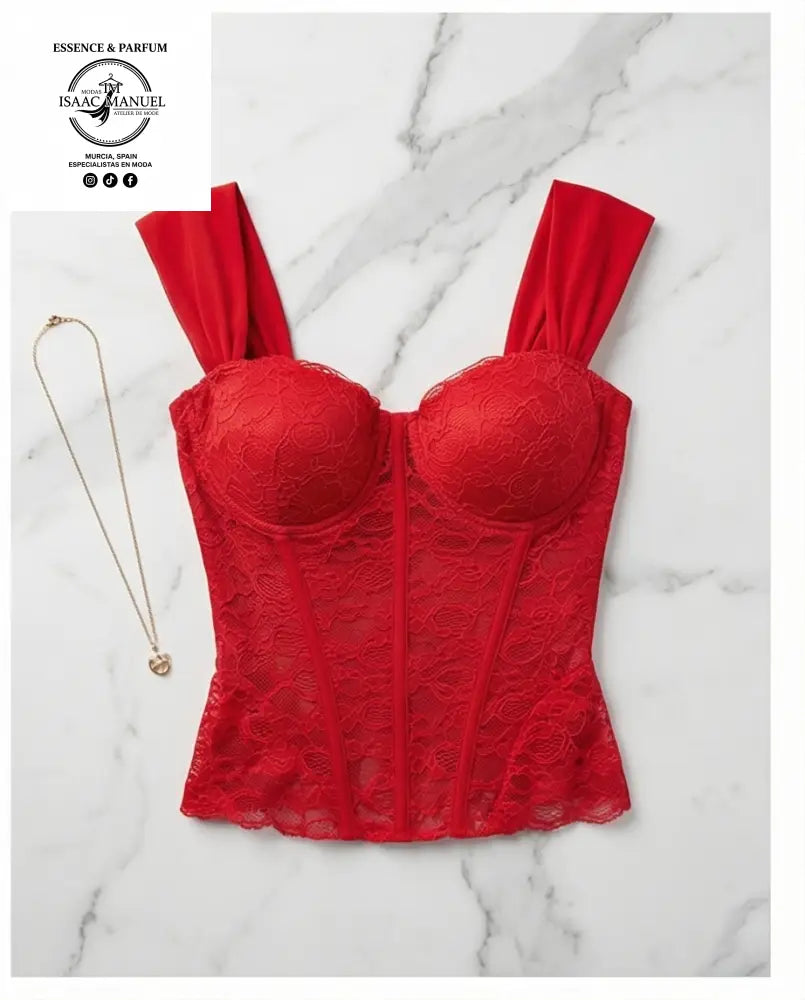 Top Corset Mujer con Encaje – Estilo Elegante y Sensual 11007 - Rojo - Top / Corset