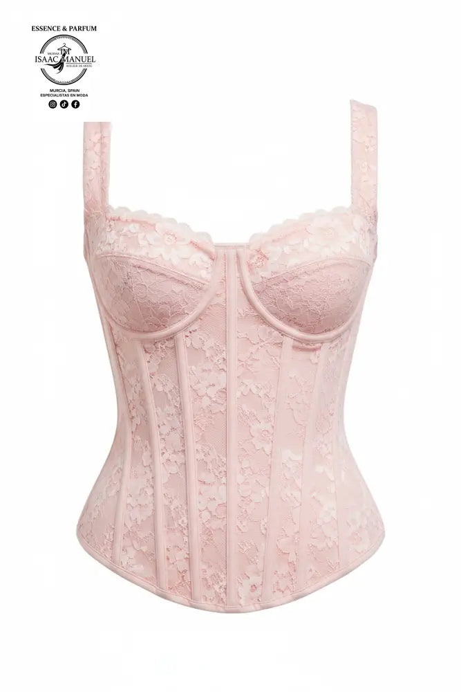Top corset mujer con encaje color rosa – vista frontal