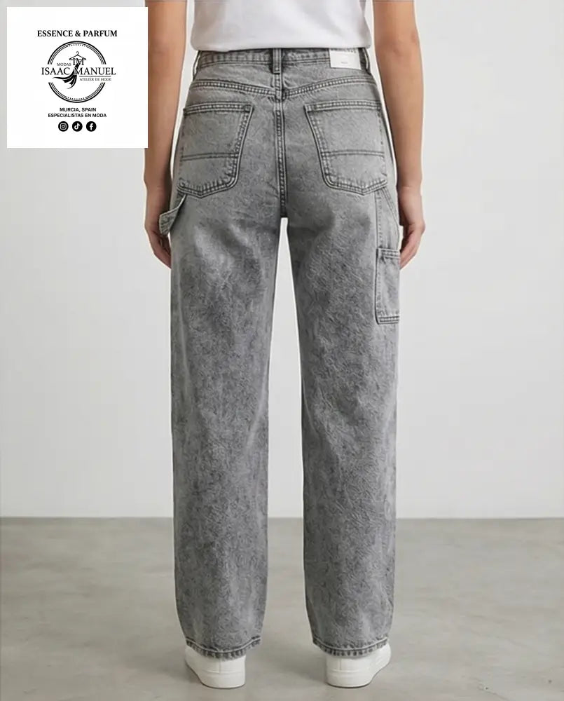 Vaquero Gris Wide Leg Acid Wash | Moda Mujer XY775 - M - Pantalones