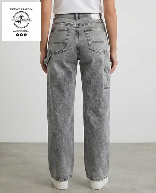 Vaquero Gris Wide Leg Acid Wash | Moda Mujer XY775 - M - Pantalones